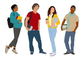 Group of multiracial students on white . vector
