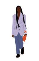 Stylish black business woman in fashionable suit. vector