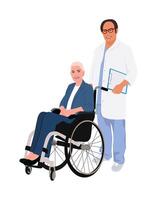Doctor with patient in wheelchair isolated. vector