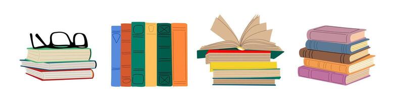 Stacks of books for reading, pile of textbooks. vector