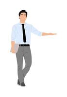 Business man character pointing to the side. vector