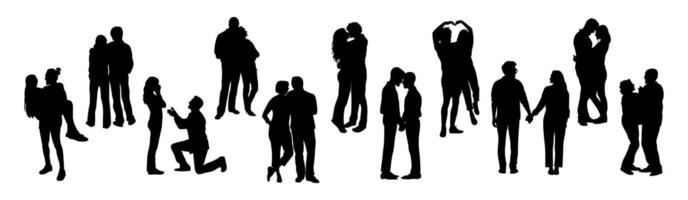 Silhouettes of different couples in love . vector