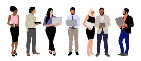 Set of Business people using gadgets . vector