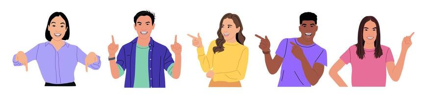 Set of different People pointing finger . vector