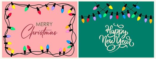 Set of Christmas, Happy New Year card templates. vector