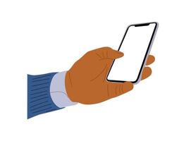 Man Hand holding mobile phone isolayed. vector