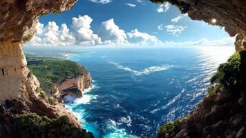 Breathtaking Heart Shaped Cliff Overlooking Ocean with Waves Crashing Below video