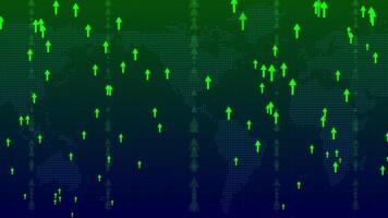 Green Color Arrow Moving Up With World Map video