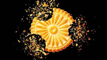 Delightful 3D Cookie Disintegration. Dynamic Particle Simulation in 4K video