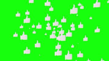White Thumbs-Up Emojis Floating on Green Screen. Seamless Loop Animation video