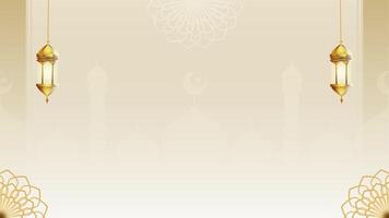 Simple Gradient Soft Toned Beige Horizontal Looping Animation Background with Golden Lantern Decorations and Mosque Silhouettes video