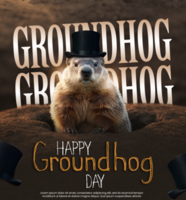 Groundhog celebration poster with groundhog wearing hat with groundhog greeting text Groundhog psd