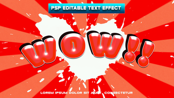 Uau texto efeito com vermelho e branco fundo psd