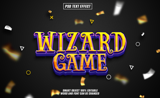 3D text effect Wizard Game on dark background psd