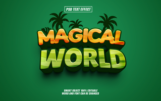 text effect Magical World with palm trees psd