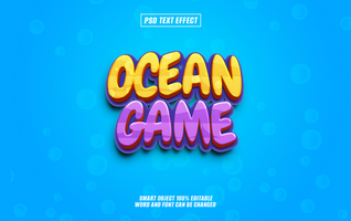 3D cartoon style text effect Ocean Game psd