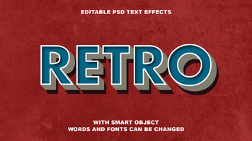 Editable Retro Style Text effects with red background psd