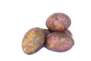 Hog plum fruits isolated on white background. Concept, edible wild fruit with sour taste, can eat as fresh fruit or mix with food for sour flavor from nature. photo