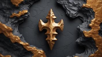 Bronze arrowhead design on dark textured backgroundBronze arrowhead design on dark textured background. photo