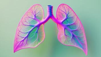 Illuminated abstract lungs resembling leaves on a light green background photo