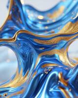 Abstract Metallic Fluid Texture in Blue and GoldAbstract Metallic Fluid Texture in Blue and Gold. photo