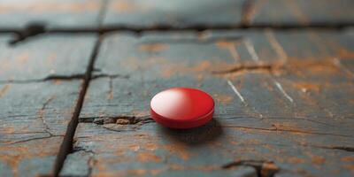 Red Button Light on Rustic Wooden Surface - Modern Industrial Design photo