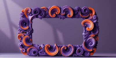 Ornate Swirling Rectangular Frame in Vibrant Purples and Oranges photo