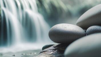 Smooth stone textures by a waterfall sceneSmooth stone textures by a waterfall scene. photo