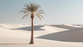 solitary palm tree stands in vast desert landscape with dunessolitary palm tree stands in vast desert landscape with dunes. photo