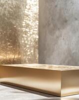 Luxury Gold Stage Platform with Textured Metallic BackgroundLuxury Gold Stage Platform with Textured Metallic Background. photo