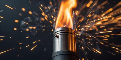 A closeup shot of a burning electric torch with sparks flying aroundA closeup shot of a burning electric torch with sparks flying around. photo