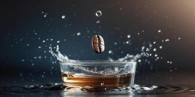 Coffee Bean Splashing Into Water A Dark Background photo