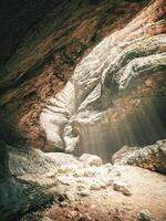Saltinskij gorge with sunlight in Dagestan. Vertical view photo
