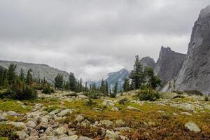 Gloomy mountains. Rapid change in the weather, a thunderstorm photo