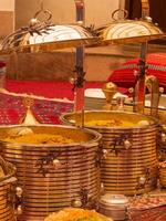 golden banquet table setting for for guests photo
