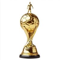 Golden trophy showcasing a football on top, symbolizing victory in sports competitions photo