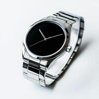 Elegant black dial watch on a silver stainless steel bracelet for stylish timekeeping photo