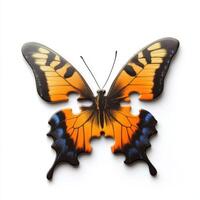 Colorful butterfly displays intricate wing patterns against a plain background photo