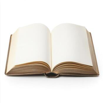 Open empty book resting on a flat surface inviting creativity and imagination for writing or drawing photo