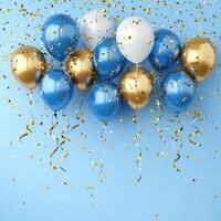 Colorful balloons with sparkling confetti create a festive atmosphere for a celebration event photo