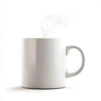 Freshly brewed hot beverage in a simple white mug with steam rising photo