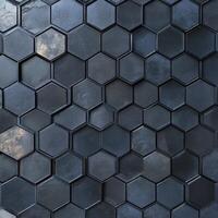 Modern hexagonal black tiles arranged in a geometric pattern for interior design projects in urban spaces photo