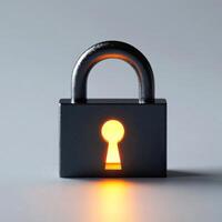 Concept of security and privacy symbolized by a glowing padlock on a textured surface photo