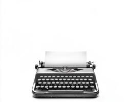 Vintage typewriter with blank paper showing creativity and nostalgia in a minimalist setting photo