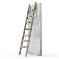 Wooden ladder leaning against a concrete wall in a bright environment during the day photo