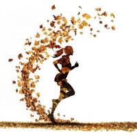 Runner in autumn leaves creating a dynamic motion, capturing the essence of seasonal change photo