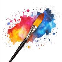Creative paintbrush splashing vibrant colors on canvas representing artistic expression and imagination photo