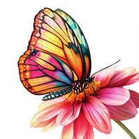 Colorful butterfly resting on a vibrant flower during a sunny spring afternoon photo