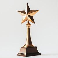 Golden star trophy displayed on a neutral background celebrating achievement and excellence in various fields photo