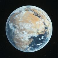 Detailed view of a distant exoplanet showcasing diverse terrain and atmospheric features in the cosmic expanse photo